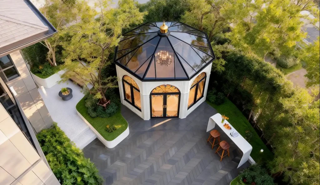 French Octagonal Sunroom with Painted Door